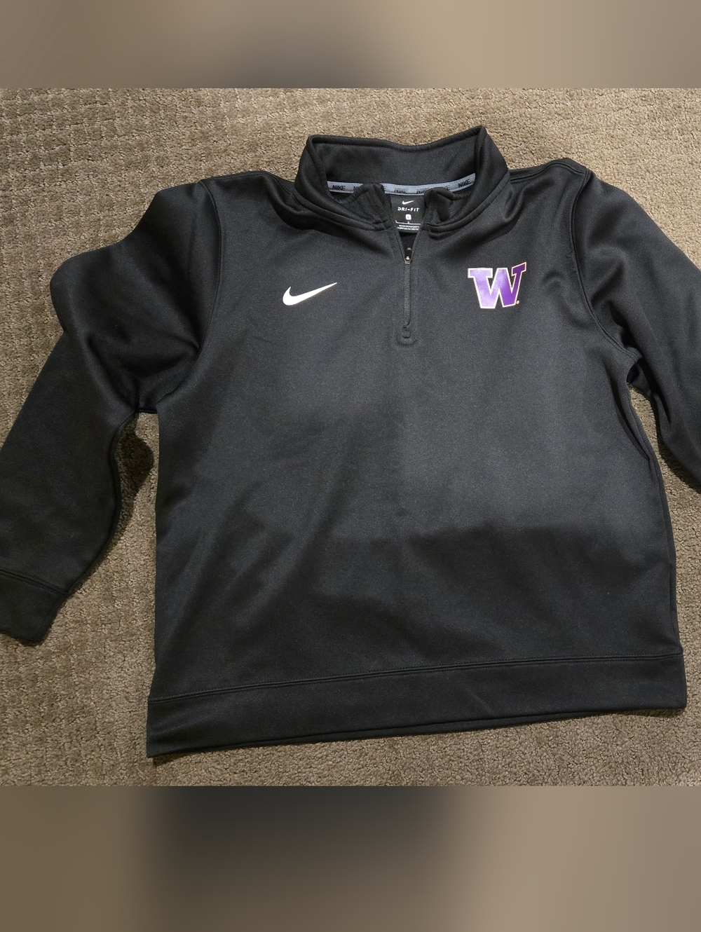 Nike Kids Black Quarter-Zip Pullover with Purple 'W' - Size Large (Kids)